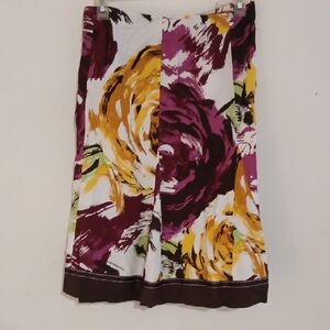Amanda Lane White A-Line Skirt with Purple & Yellow Floral Print